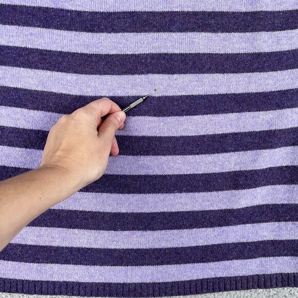 GAP Womens 100% Lambs Wool Striped Pullover Purple Sweater Sz Large - Picture 5 of 6
